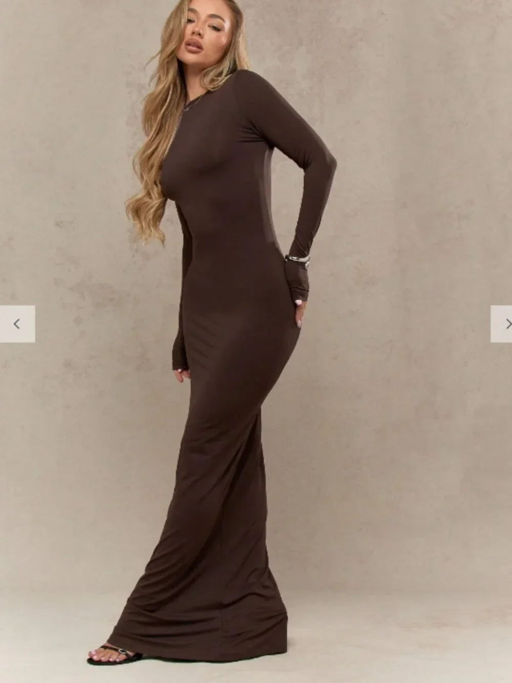 Missguided Coffee Brown Slinky Maxi Dress Size S - Picture 1 of 9